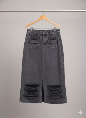 دامن ذغالی پایین زاپدار جیب دار کد 129